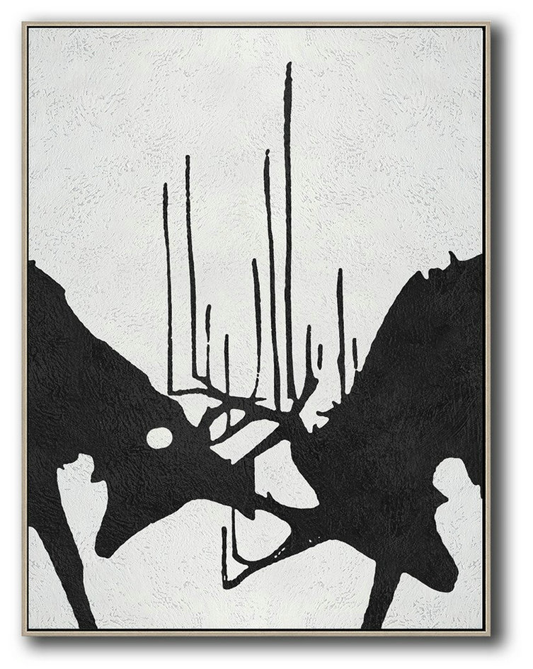 Abstract Painting Extra Large Canvas Art,Black And White Minimal Painting On Canvas - Large Living Room Wall Decor